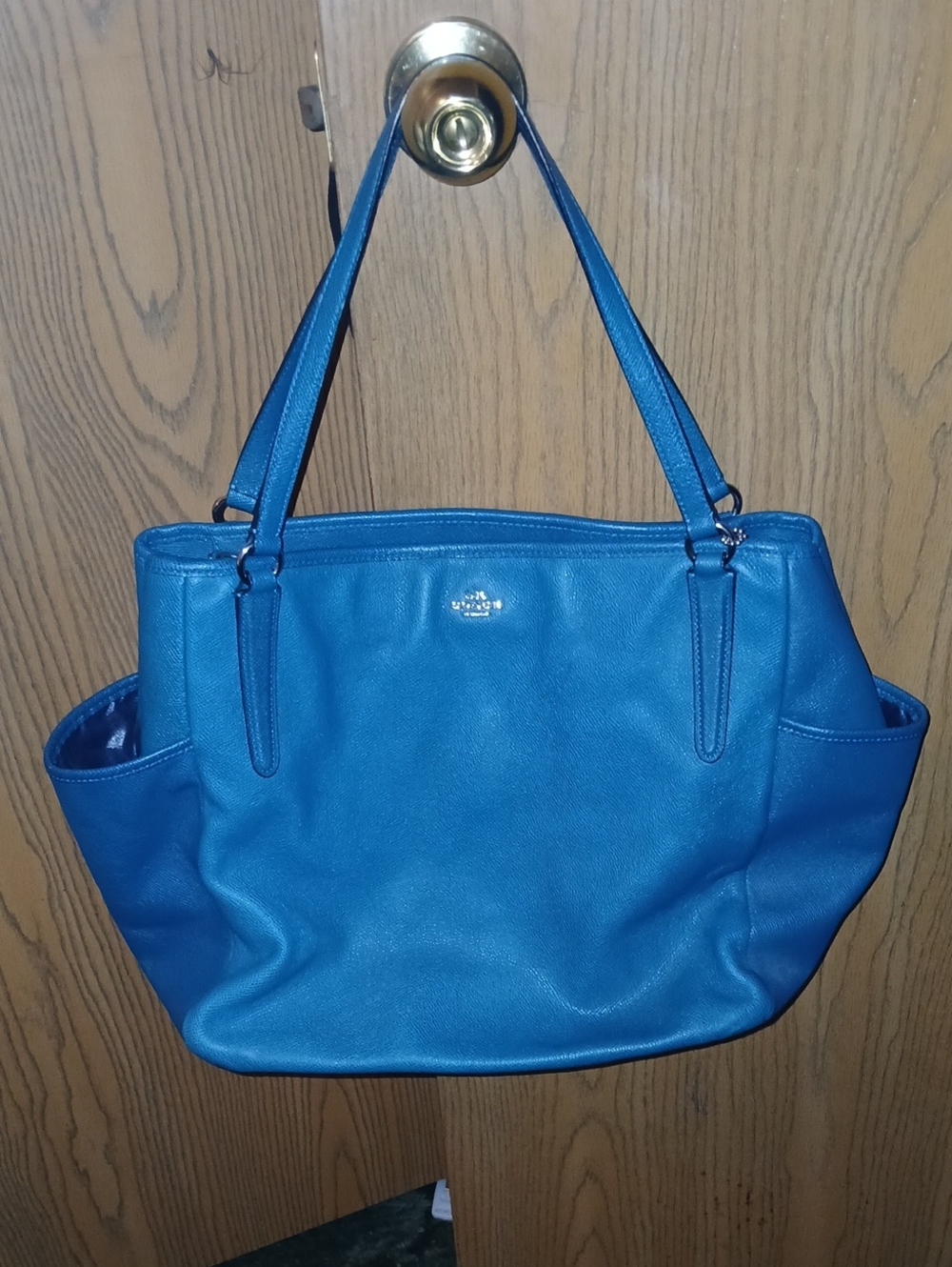"TEAL"  Large Coach Teal Leather Tote with Side Pockets